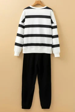 Online Dear-Lover Drop Shoulder Pullover and Jogger Pants Set Black Stripe