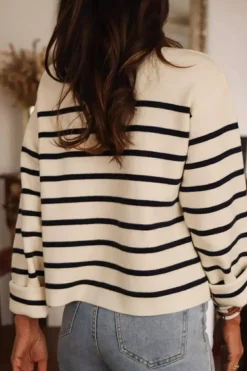 Discount Dear-Lover Flap Pocket Buttoned Cardigan Sweater Black Stripe