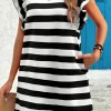 Online Dear-Lover Flutter Sleeve Round Neck Shift Dress Black Stripe
