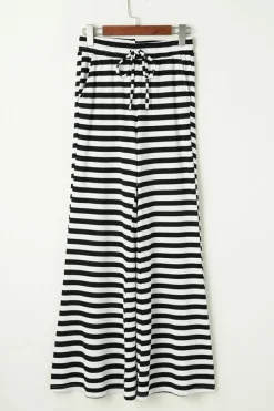 Online Dear-Lover Lace-up Waist Casual Flared Pants Black Stripe