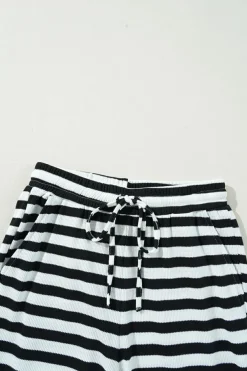 Online Dear-Lover Lace-up Waist Casual Flared Pants Black Stripe