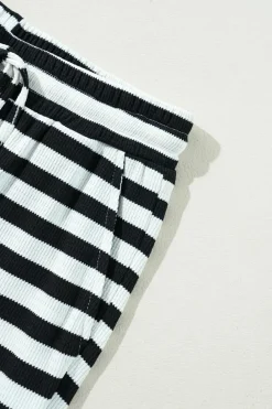 Online Dear-Lover Lace-up Waist Casual Flared Pants Black Stripe