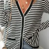 New Dear-Lover Long Sleeve Button up Tunic Cardigan Black Stripe