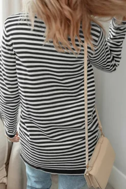 New Dear-Lover Long Sleeve Button up Tunic Cardigan Black Stripe