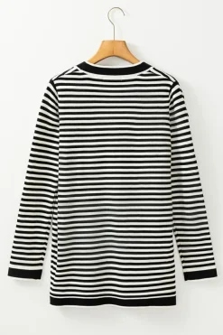 New Dear-Lover Long Sleeve Button up Tunic Cardigan Black Stripe