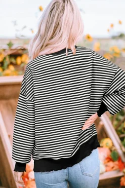 Best Dear-Lover Loose Drop Shoulder Long Sleeve Top Black Stripe