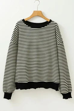 Best Dear-Lover Loose Drop Shoulder Long Sleeve Top Black Stripe