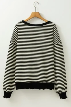 Best Dear-Lover Loose Drop Shoulder Long Sleeve Top Black Stripe
