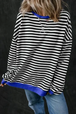 Online Dear-Lover Oversized Contrast Trim Pullover Sweatshirt Black Stripe