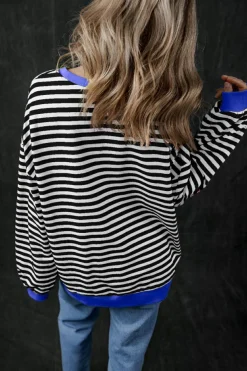 Online Dear-Lover Oversized Contrast Trim Pullover Sweatshirt Black Stripe