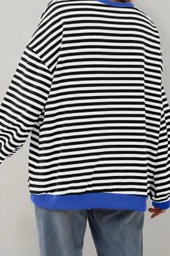 Online Dear-Lover Oversized Contrast Trim Pullover Sweatshirt Black Stripe