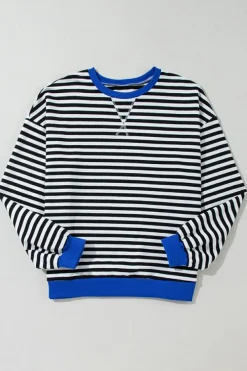 Online Dear-Lover Oversized Contrast Trim Pullover Sweatshirt Black Stripe
