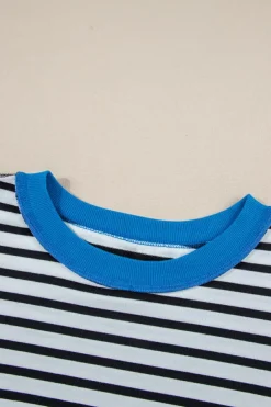 Fashion Dear-Lover Oversized Contrast Trim Exposed Seam High Low T Shirt Black Stripe