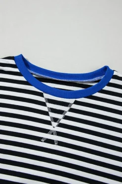 Online Dear-Lover Oversized Contrast Trim Pullover Sweatshirt Black Stripe