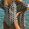 Clearance Dear-Lover Print Loose Fit Open Front Beach Cover Up Black Stripe