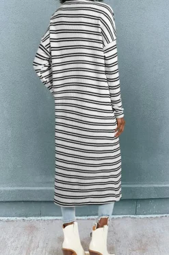 Online Dear-Lover Print Open Front Duster Cardigan Black Stripe