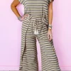Discount Dear-Lover Rainbow Tee Tasseled String Wide Leg Pants Set Black Stripe