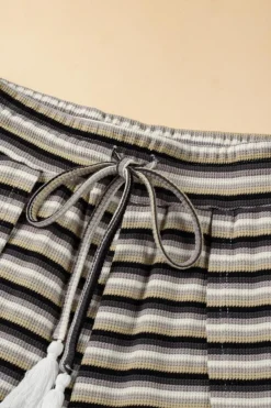 Discount Dear-Lover Rainbow Tee Tasseled String Wide Leg Pants Set Black Stripe