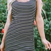 Fashion Dear-Lover Ribbed Knit Sleeveless Mini Dress Black Stripe