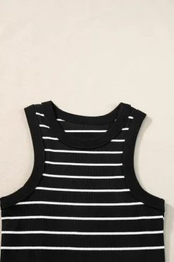 New Dear-Lover Ribbed Knit Tank Mini Dress Black Stripe