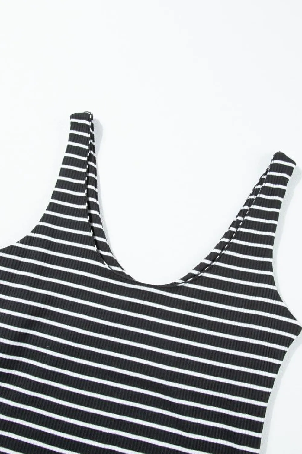 Fashion Dear-Lover Ribbed Knit Sleeveless Mini Dress Black Stripe