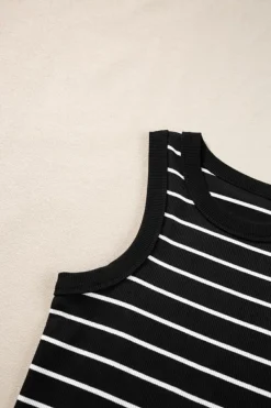 New Dear-Lover Ribbed Knit Tank Mini Dress Black Stripe