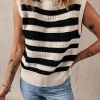 New Dear-Lover Ribbed Trim Knitted Sweater Vest Black Stripe