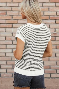 Outlet Dear-Lover Ribbed Trim Loose Fit Knitted Sweater Vest Black Stripe