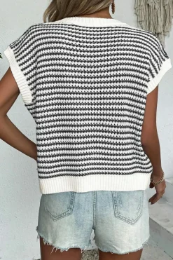 Outlet Dear-Lover Ribbed Trim Loose Fit Knitted Sweater Vest Black Stripe