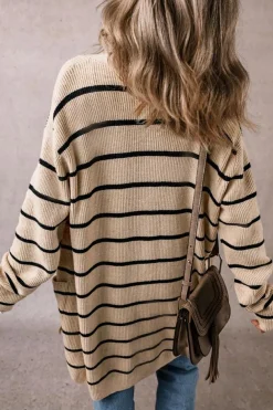 Outlet Dear-Lover Shawl Neckline Open Cardigan with Pockets Black Stripe