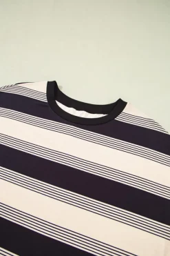 Discount Dear-Lover Short Sleeve T Shirt and High Waist Pocketed Shorts Set Black Stripe