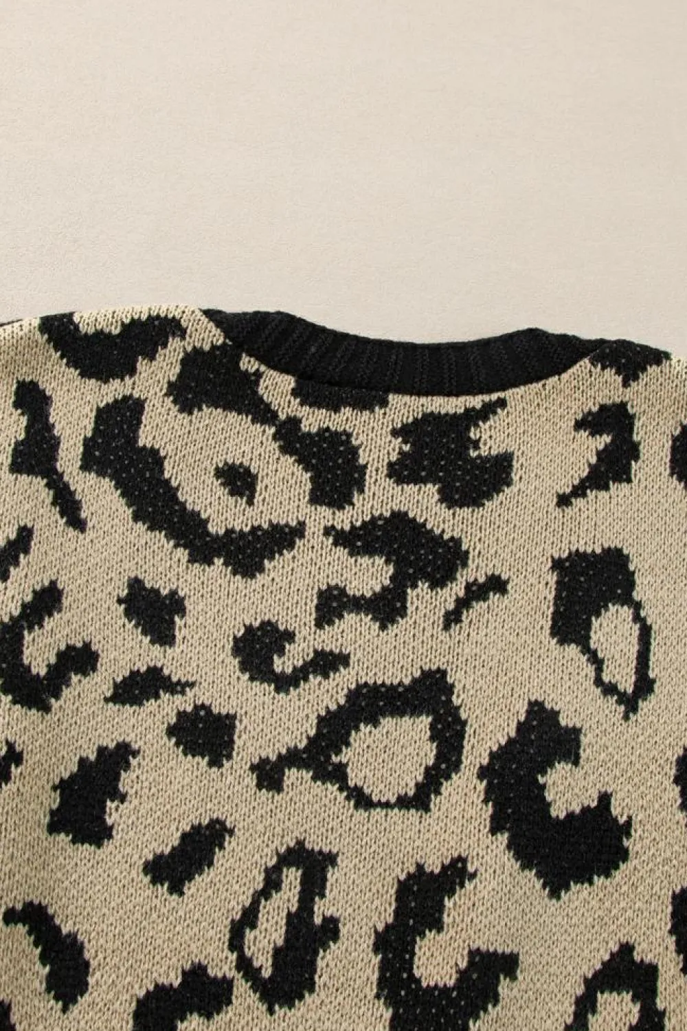 Fashion Dear-Lover Stripe Sleeve Leopard Print Open Front Cardigan With Pockets Black