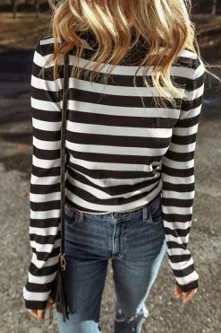 Sale Dear-Lover Slim Fit High Neck Knit Sweater Black Stripe