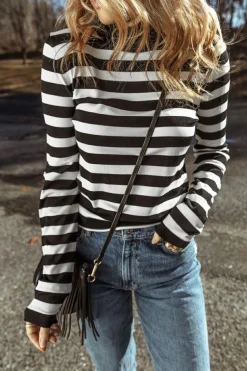 Sale Dear-Lover Slim Fit High Neck Knit Sweater Black Stripe
