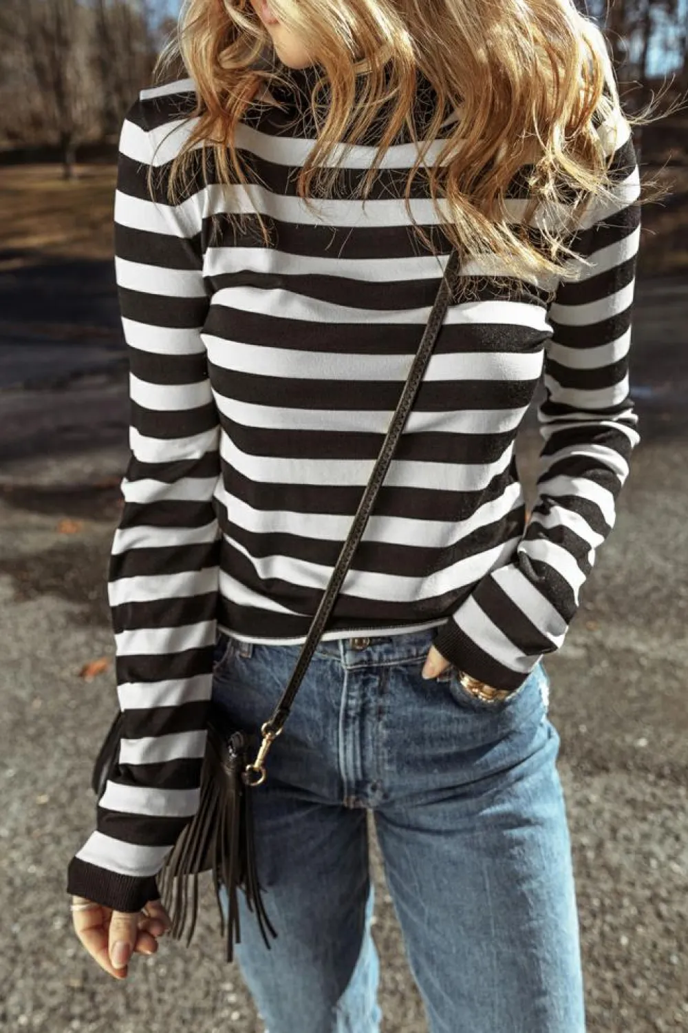 Sale Dear-Lover Slim Fit High Neck Knit Sweater Black Stripe