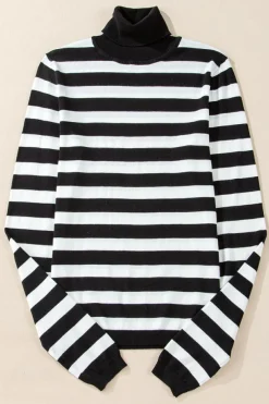 Sale Dear-Lover Slim Fit High Neck Knit Sweater Black Stripe