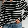 Outlet Dear-Lover Textured Quarter Zip Collar Long Sleeve Top Black Stripe
