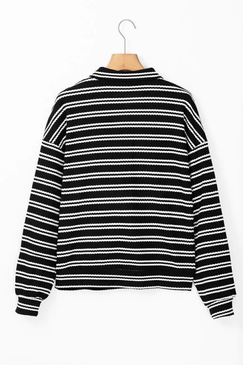 Outlet Dear-Lover Textured Quarter Zip Collar Long Sleeve Top Black Stripe