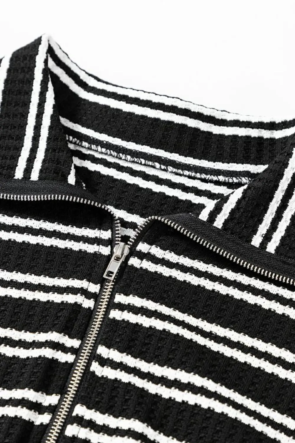 Outlet Dear-Lover Textured Quarter Zip Collar Long Sleeve Top Black Stripe