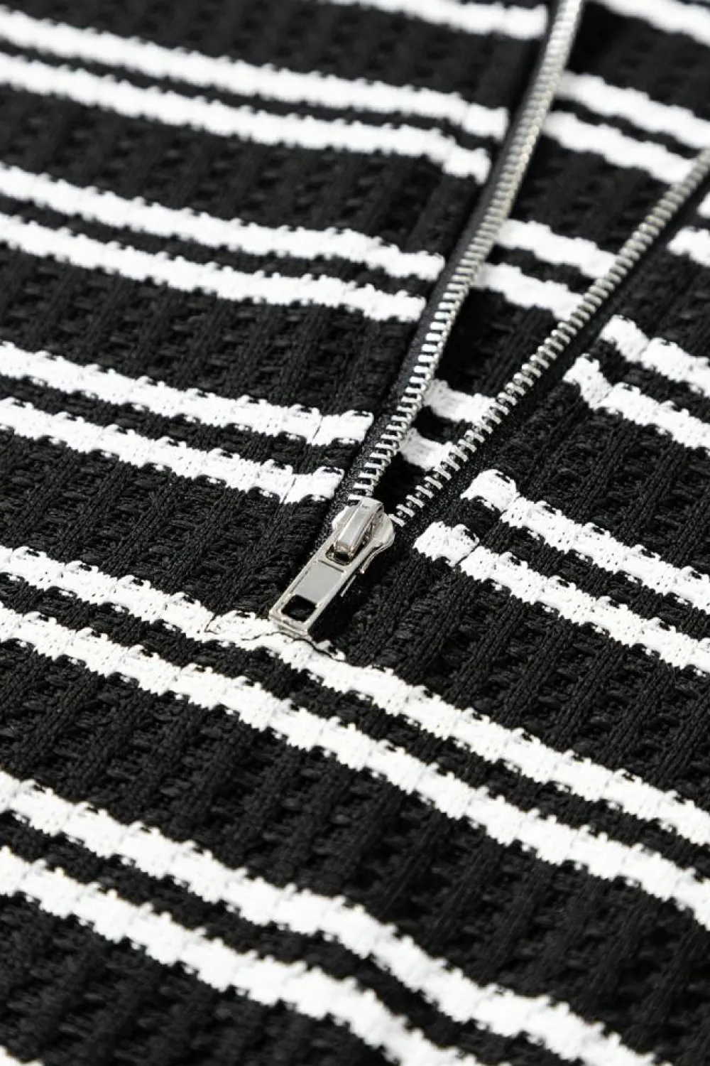 Outlet Dear-Lover Textured Quarter Zip Collar Long Sleeve Top Black Stripe