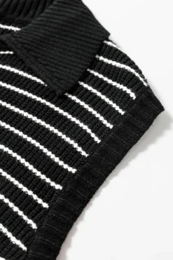 Discount Dear-Lover Turn-down V Neck Sweater Tank Top Black Stripe