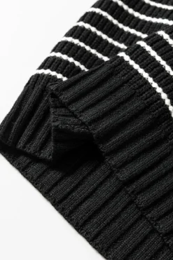 Discount Dear-Lover Turn-down V Neck Sweater Tank Top Black Stripe
