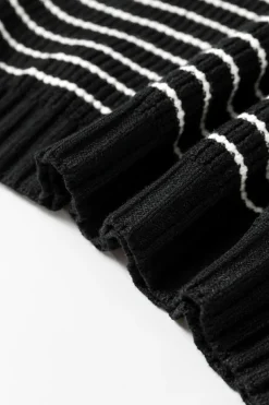 Discount Dear-Lover Turn-down V Neck Sweater Tank Top Black Stripe