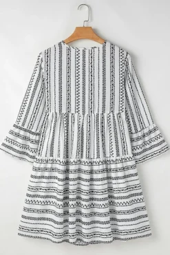 Discount Dear-Lover V Neck Bell Sleeve High Waist Mini Dress Black Stripe