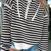Online Dear-Lover Zip up Collar Drop Shoulder Sweater Black Stripe