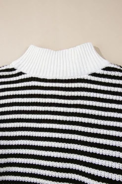 Online Dear-Lover Zip up Collar Drop Shoulder Sweater Black Stripe