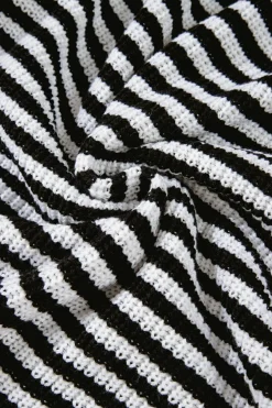 Online Dear-Lover Zip up Collar Drop Shoulder Sweater Black Stripe