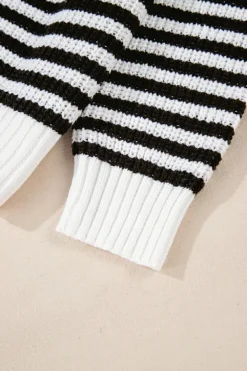 Online Dear-Lover Zip up Collar Drop Shoulder Sweater Black Stripe