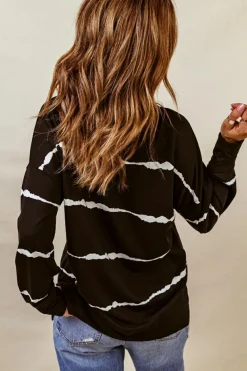 Outlet Dear-Lover Striped Abstract Long Sleeve Casual Sweatshirt Black