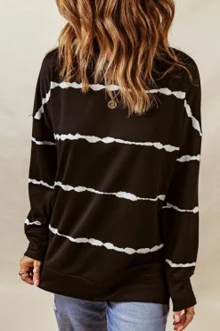 Outlet Dear-Lover Striped Abstract Long Sleeve Casual Sweatshirt Black